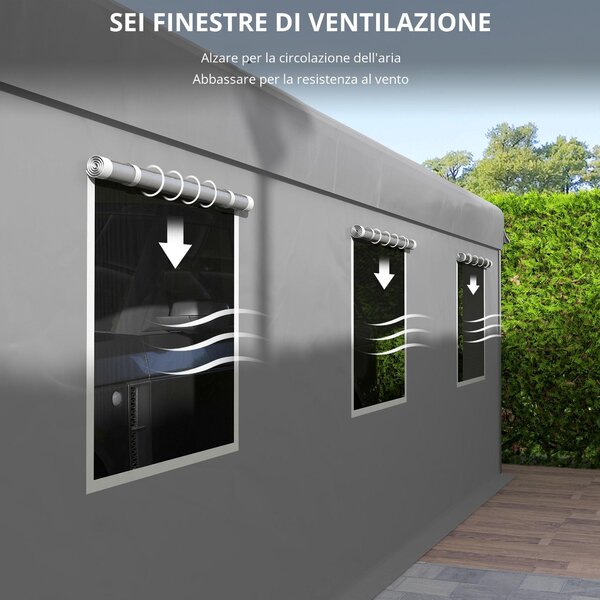 Outsunny Tenda da garage con 2 porte avvolgibili e 6 finestre, in acciaio zincato PE, 6L x 2,95l x 2,78H m, grigio chiaro | Aosom Italy