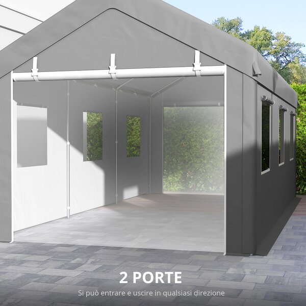 Outsunny Tenda da garage con 2 porte avvolgibili e 6 finestre, in acciaio zincato PE, 6L x 2,95l x 2,78H m, grigio chiaro | Aosom Italy