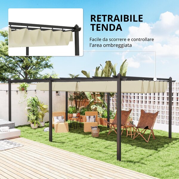 Outsunny Pergola retrattile per terrazza con Telo del tetto scorrevole, struttura in alluminio e poliestere, 3,5 x 6 m, beige | Aosom Italy