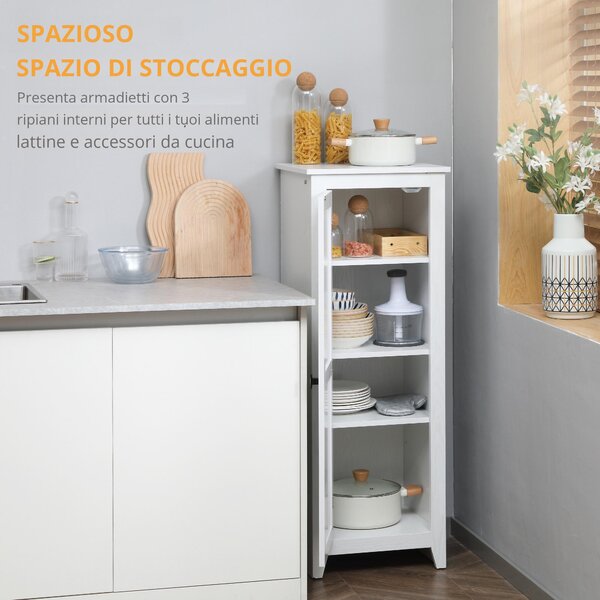 HOMCOM Armadio da Archiviazione buffet per Cucina Mobiletto Alto per Bagno Stile Classico con 3 ripiani regolabili - Altezza 120 cm in Legno Bianco