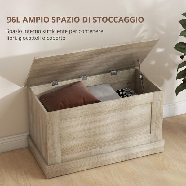 HOMCOM Cassapanca in legno, cassapanca porta giocattoli, con cerniera di sicurezza, per soggiorno, 80 x 40 x 45 cm, legno naturale