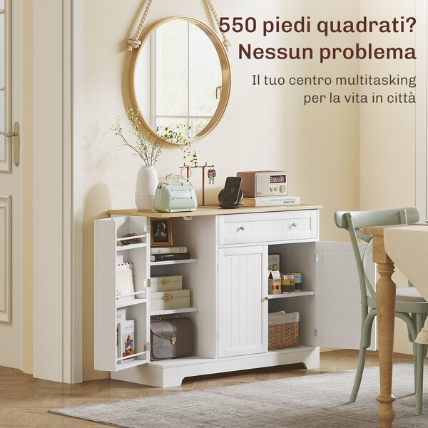 HOMCOM Credenza Moderna con Spazio di Archiviazione, Mobile Buffet con Cassetto, Ripiani Regolabili, Piccola Dispensa da Cucina con Ripiani Porta, Bianco | Aosom Italy