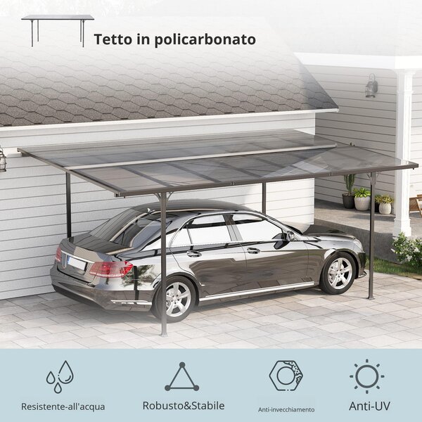 Outsunny Padiglione da garage e giardino con pali, Pergola rigida in alluminio e policarbonato, 500 x 299 x 195/223 cm, grigio | Aosom Italy