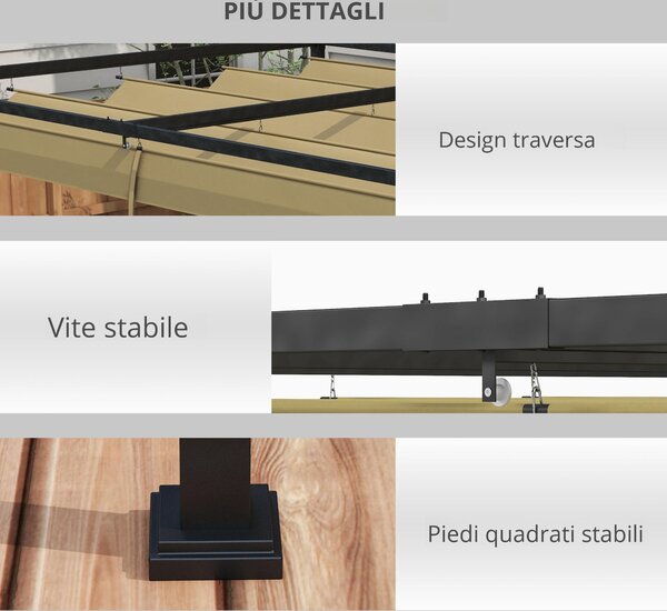 Outsunny Pergola coulissante retrattile per giardino, struttura in metallo e 180 g/m², grigio scuro | Aosom Italy