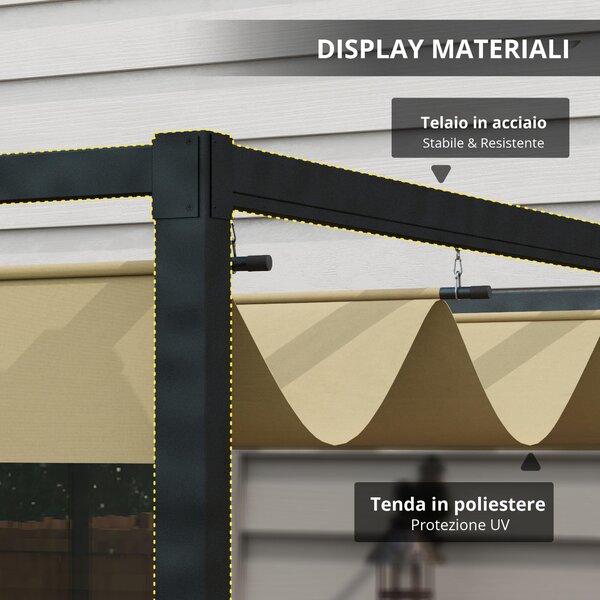Outsunny Pergola coulissante retrattile per giardino, struttura in metallo e 180 g/m², grigio scuro | Aosom Italy
