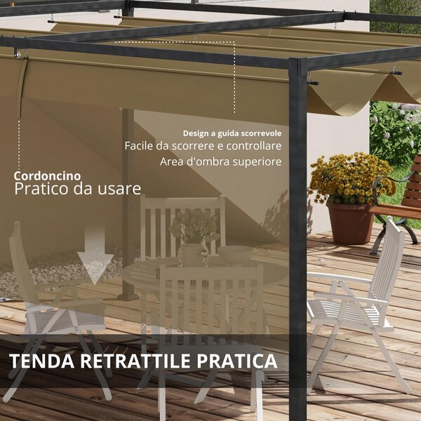 Outsunny Pergola coulissante retrattile per giardino, struttura in metallo e 180 g/m², grigio scuro | Aosom Italy