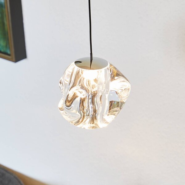 LOOM DESIGN Lampada a sospensione LED Ice Ball, cromo/chiaro, Ø 10,5 cm dimmerabile, Cromo / Argento, Soggiorno / Sala da pranzo, Plastica, Moderno