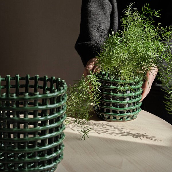 Ferm LIVING Cestino in ceramica, rotondo, Ø 23,5 cm, verde, ceramica