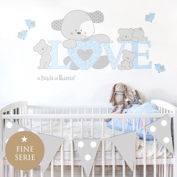 Adesivi murali Cagnolino Love Azzurro - Adesivi Murali per Bambini