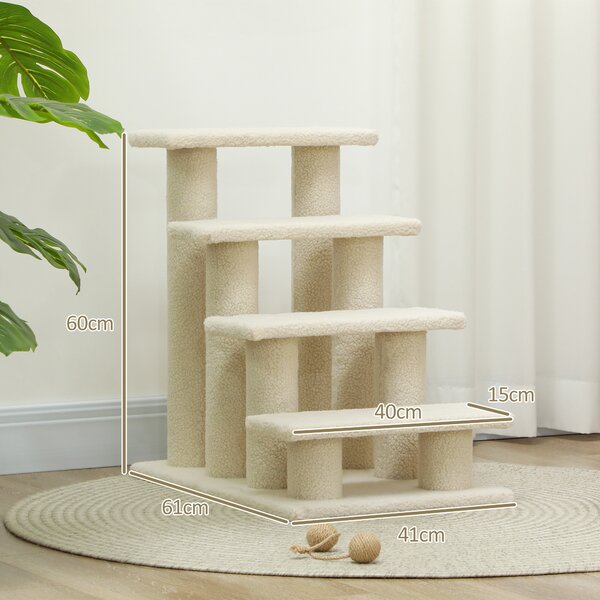 PawHut Scaletta per gatti con 4 piani in pannello truciolare peluche marrone chiaro 63.5 x 43 x 60cm