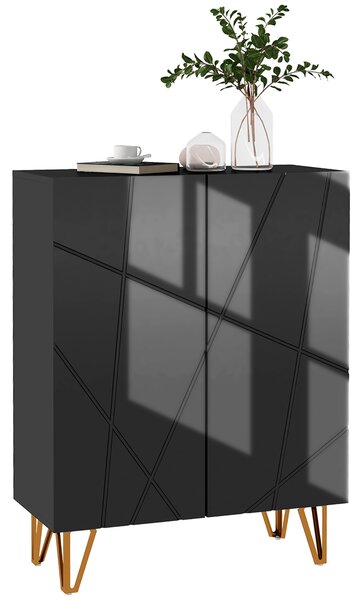 HOMCOM Scarpiera Ingresso a 2 Ante con 5 Ripiani per 15-20 Paia di Scarpe e Chiusura Ammortizzata, 72x31.5x95cm, in Legno e Acciaio, Nero|Aosom