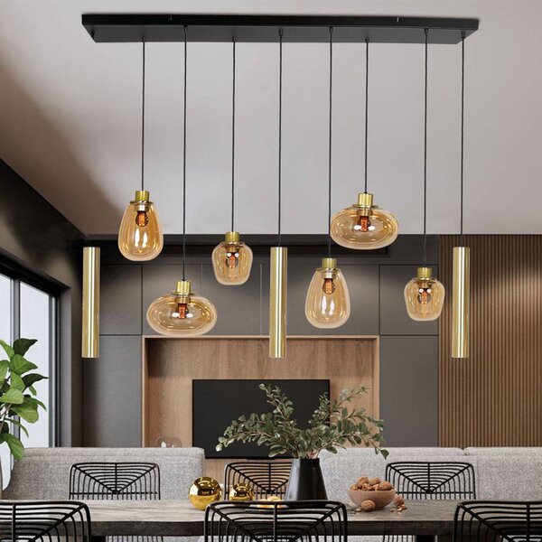 Steinhauer Lampada a sospensione in vetro Reflexion, dimmerabile, Ottone / Oro, Soggiorno / Sala da pranzo, Vetro, Lampada a sospensione