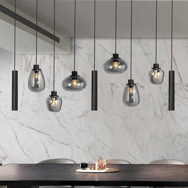 Steinhauer Lampada a sospensione in vetro Reflexion, dimmerabile, Nero, Soggiorno / Sala da pranzo, Vetro, Lampada a sospensione