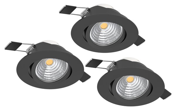 Faretto Ad Incasso Moderno Saliceto In Alluminio Nero 3 Luci Led 6W 2700K