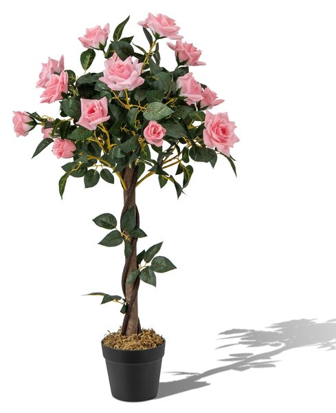 Costway Albero artificiale con fiori vaso tronco in legno reale da 93cm, Albero di fiori finti in vaso Verde