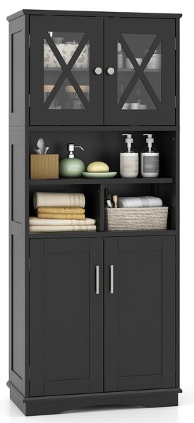 Costway Armadio da bagno alto con porte in acrilico e 3 cubi, Armadio da terra salvaspazio con ripiani regolabili Nero