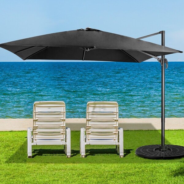 Costway Ombrellone 300 cm per cortile e base ombrellone da giardino a 4 pezzi, Ombrellone da esterno e base riempibile quadrata supporto pesante portabile Nero