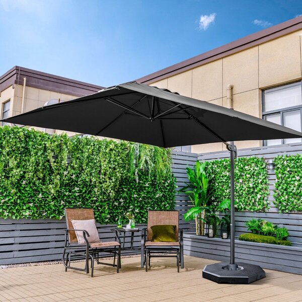 Costway Ombrellone 300 cm per cortile e base ombrellone da giardino a 4 pezzi, Ombrellone da esterno e base riempibile quadrata supporto pesante portabile Nero
