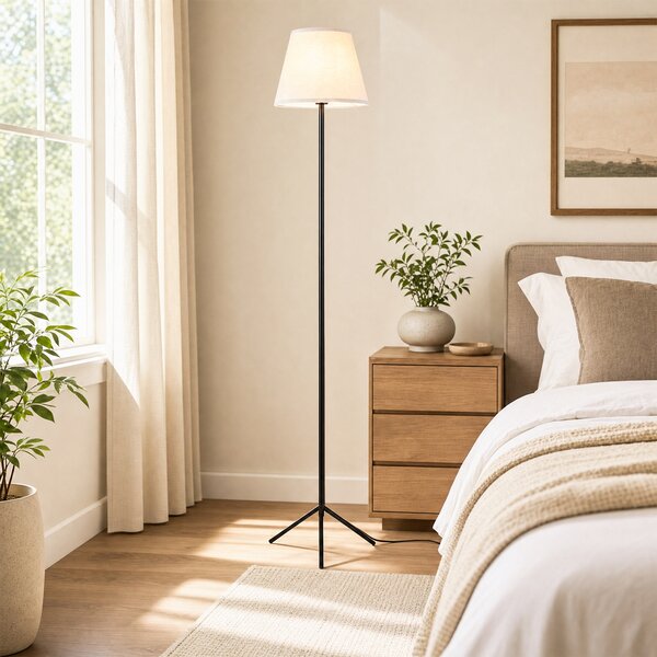 Costway Lampada da terra con paralume in tessuto e interruttore a pedale, Lampada piantata da salotto con struttura in metallo