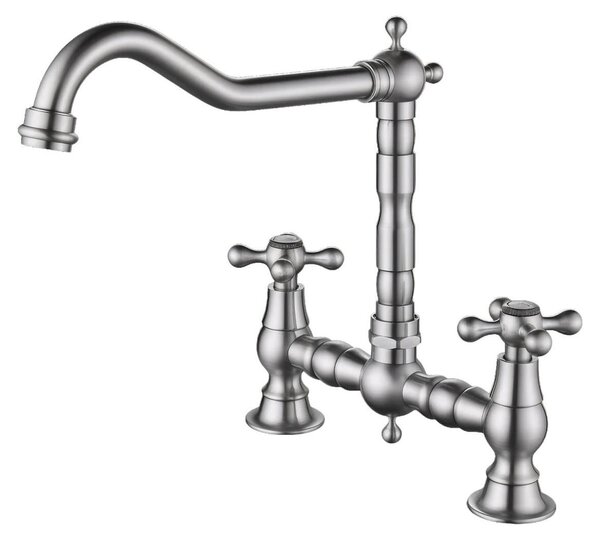 Aquanello Heritage Ascot: Miscelatore da cucina classico, realizzato in acciaio inossidabile con maniglie a croce, modello NB-0011-HM