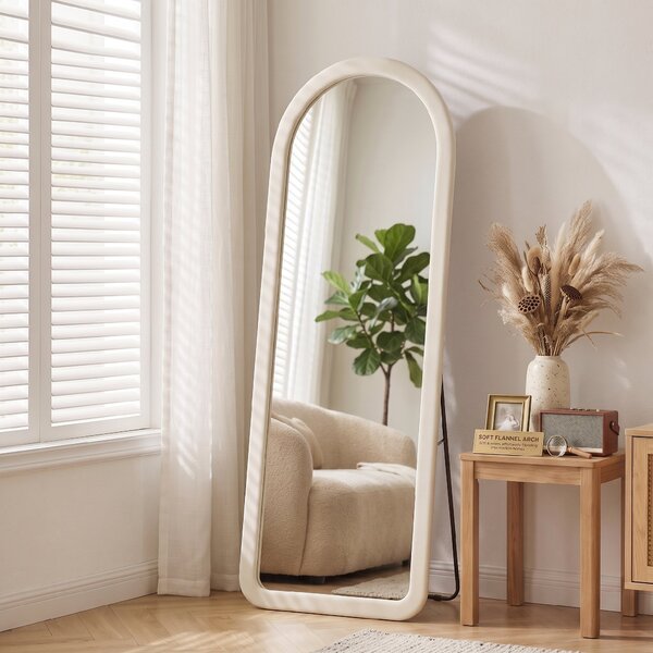 HOMCOM Specchio Intero 160x60 Cm, Ad Arco, Da Terra O Parete, Cornice Flanella, Bianco Crema | Aosom Italy