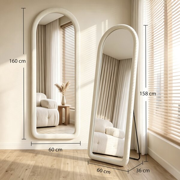 HOMCOM Specchio Intero 160x60 Cm, Ad Arco, Da Terra O Parete, Cornice Flanella, Bianco Crema | Aosom Italy