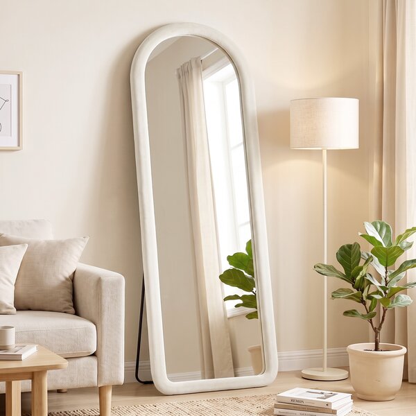 HOMCOM Specchio Intero 160x60 Cm, Ad Arco, Da Terra O Parete, Cornice Flanella, Bianco Crema | Aosom Italy
