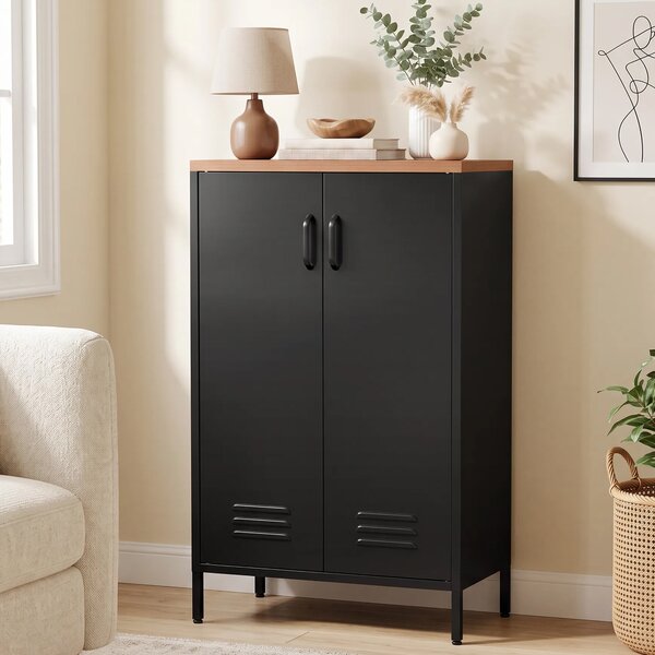 HOMCOM Credenza in Metallo con 2 Ante e Ripiano Regolabile, per Soggiorno/Studio, Nero | Aosom Italy
