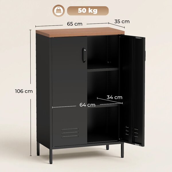 HOMCOM Credenza in Metallo con 2 Ante e Ripiano Regolabile, per Soggiorno/Studio, Nero | Aosom Italy