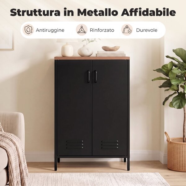 HOMCOM Credenza in Metallo con 2 Ante e Ripiano Regolabile, per Soggiorno/Studio, Nero | Aosom Italy