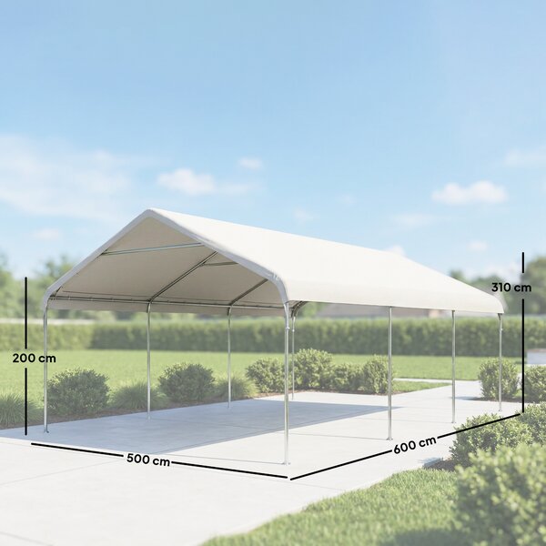 Outsunny Carport 5x6m, Portable Garage, Galvanized Steel Frame for Cars/Trucks, Cream | Aosom Italy