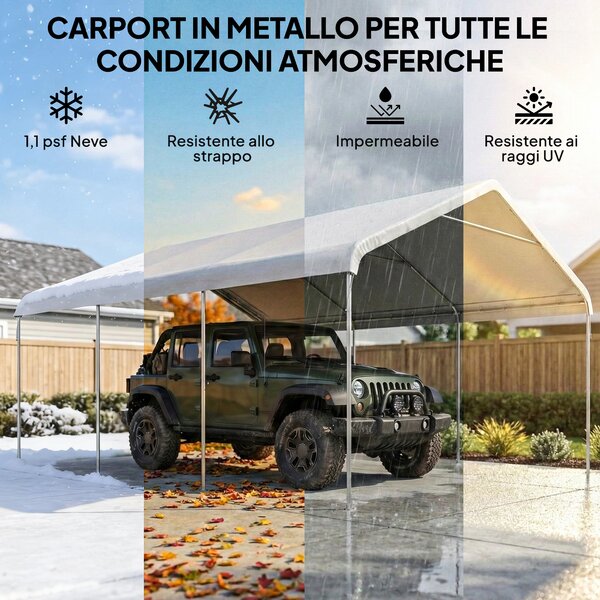 Outsunny Carport 5x6m, Portable Garage, Galvanized Steel Frame for Cars/Trucks, Cream | Aosom Italy