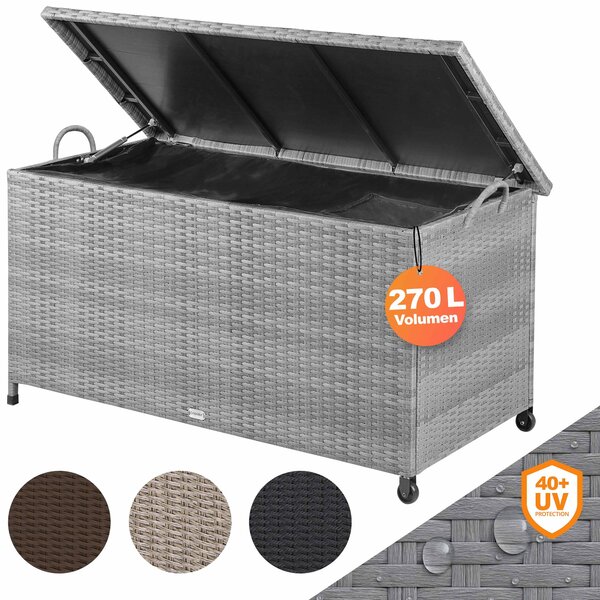 CASARIA® Contenitore da giardino con coperchio, ruote, 420 L di spazio di stivaggio, resistente ai raggi UV, maniglie, molla a gas, resistente alle intemperie, 122x56 cm, contenitore da giardino e balcone, grigio