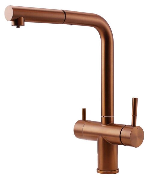 Miscelatore da cucina in acciaio inossidabile Pure.Sink Elite Clear-S PVD, con tre vie, doccetta estraibile e sistema di acqua filtrata, modello PS8120-62