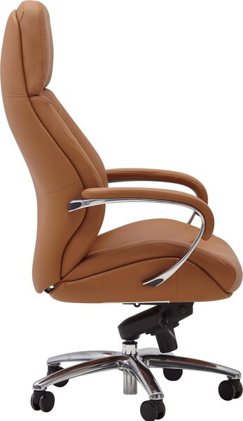FineBuy Sedia da ufficio Rivestimento in vera pelle Caramel Sedia da scrivania fino a 120 kg XXL Poltrona da ufficio regolabile in altezza Sedia girevole ergonomica con braccioli e schienale alto