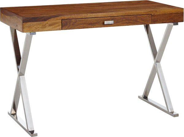 Scrivania 120x55x78 cm in legno massiccio di sheesham / metallo cromato | Wohnling