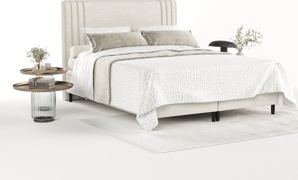 Letto matrimoniale imbottito beige con contenitore 200x200 cm Musca - Maison de Rêve