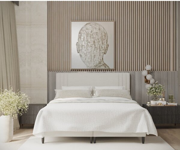 Letto matrimoniale imbottito beige con contenitore 200x200 cm Musca - Maison de Rêve