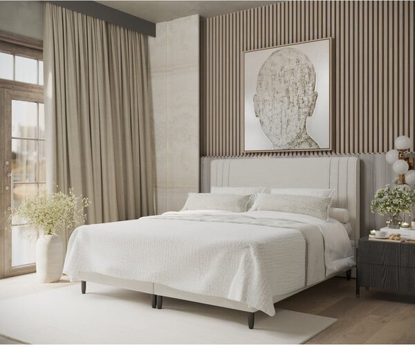 Letto matrimoniale imbottito beige con contenitore 200x200 cm Musca - Maison de Rêve