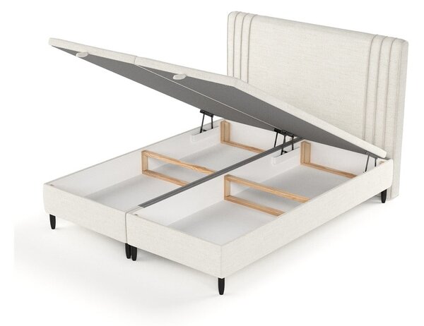 Letto matrimoniale imbottito beige con contenitore 200x200 cm Musca - Maison de Rêve