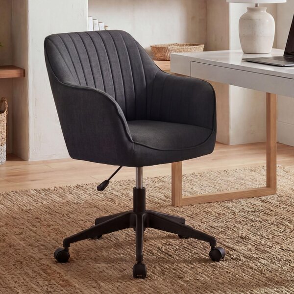 FineBuy Sedia da scrivania MIAMI in tessuto antracite, sedia girevole con schienale, portata 120 kg, sedia da ufficio retrò, poltrona girevole, rotelle, sedia di design a scocca, comoda sedia per PC