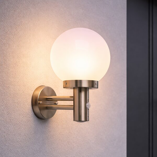 Lampada da parete per esterni in acciaio inox IP44 con sensore di movimento - Sfera