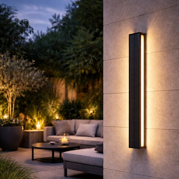 Lampada da parete per esterni nera 60 cm con LED dimmerabile a 4 livelli con solare - Serena