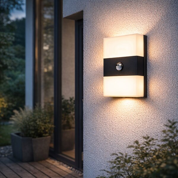 Lampada da parete per esterni nera IP44 con LED e sensore di movimento - Dualy