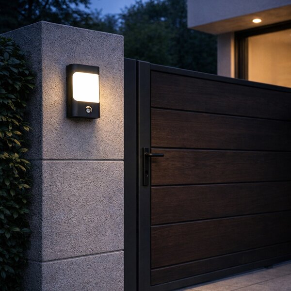 Applique da parete nera con LED IP44 con sensore di movimento - Khuvan