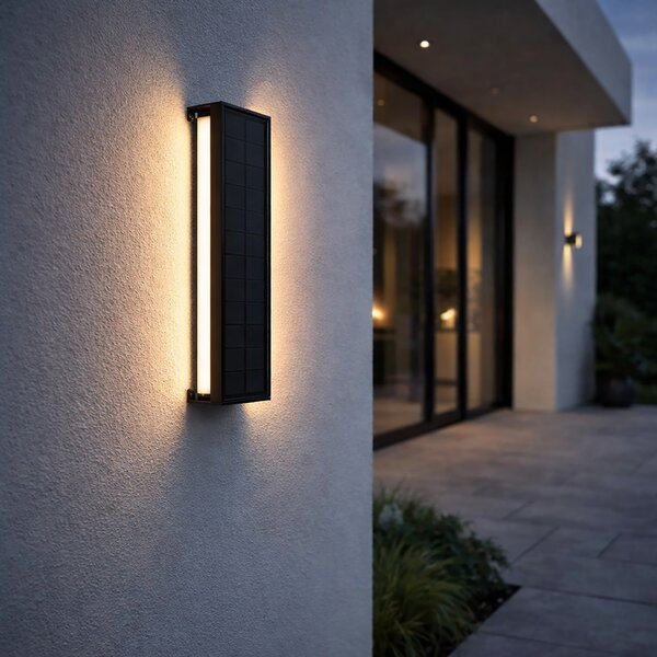 Lampada da parete per esterni nera 30 cm con LED a 4 livelli di dimmeraggio con solare - Serena
