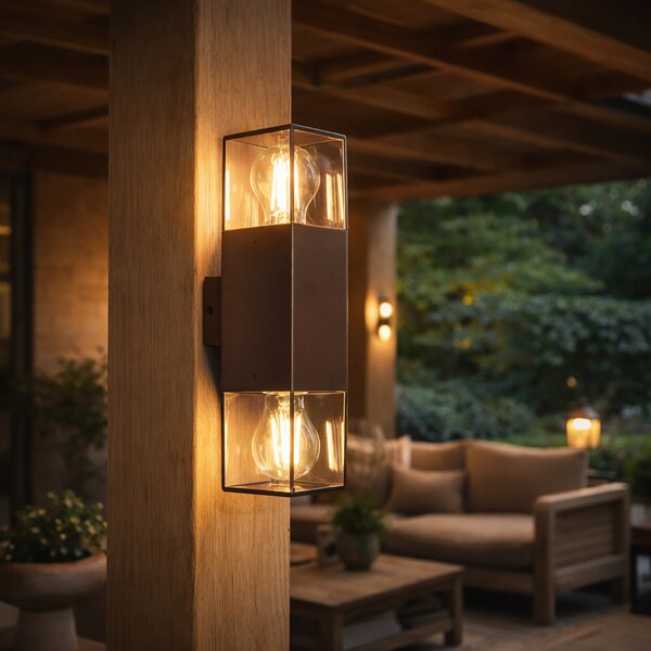 Lampada da parete per esterni marrone ruggine con paralume fumé 2 luci IP44 - Denmark