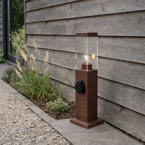 Lampada da esterno marrone ruggine 45 cm con presa IP44 - Malios