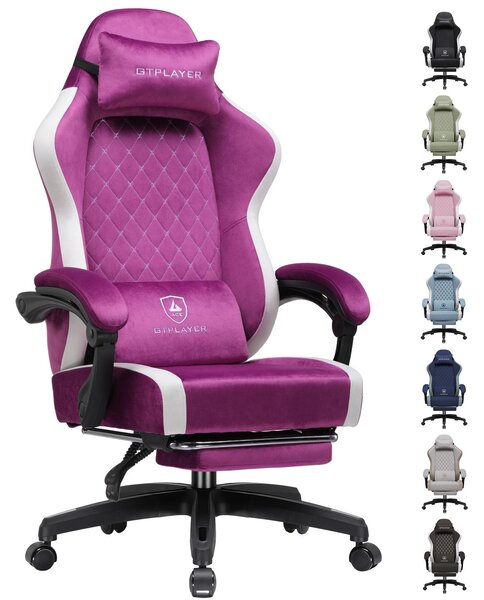 Sedia da gaming GTPLAYER: sedia ergonomica per PC in tessuto traspirante, sedia da scrivania girevole di grandi dimensioni e alta con poggiapiedi, viola