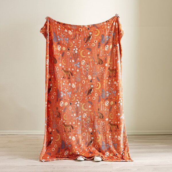 Coperta arancione in micropile 130x170 cm Enchanted Twilight Animals – Catherine Lansfield